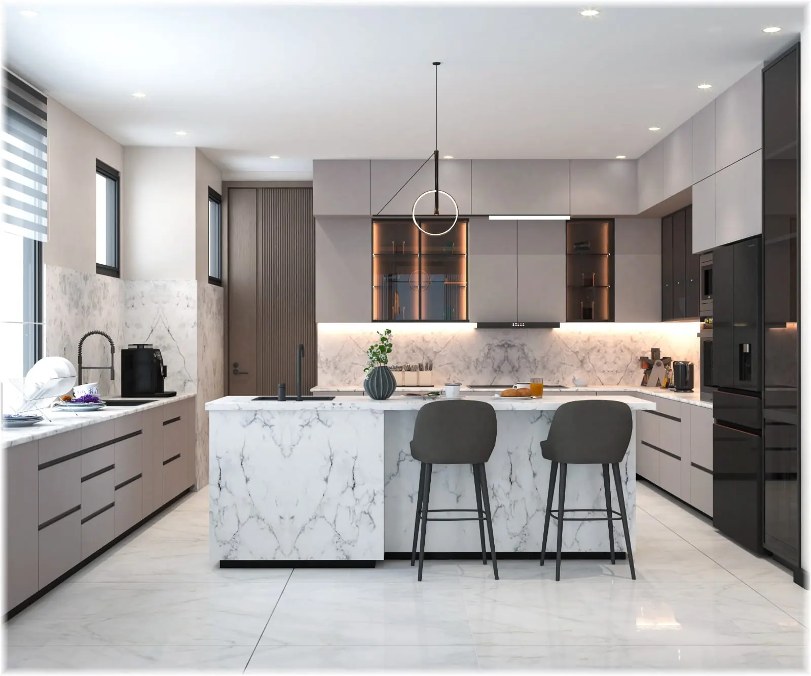 Modular kitchen design with island counter