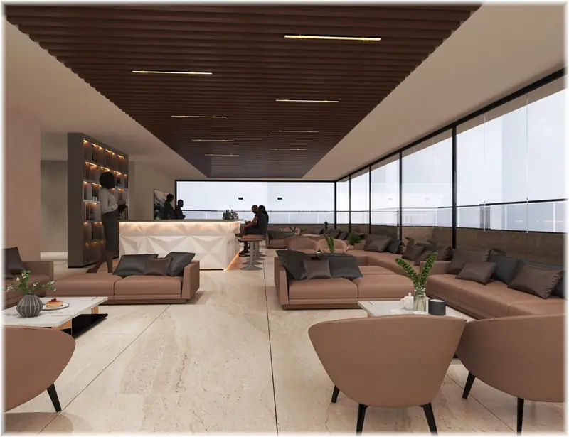 Open-plan lounge interior with wooden ceiling — AK Construction
